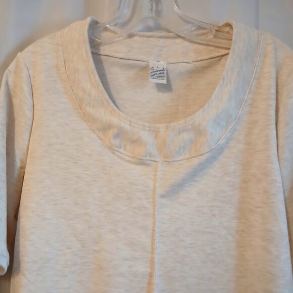 Nwt Scoop neck T-shirt Blouse womens L Cream Oatmeal heathered Short Slv terry - Picture 3 of 7